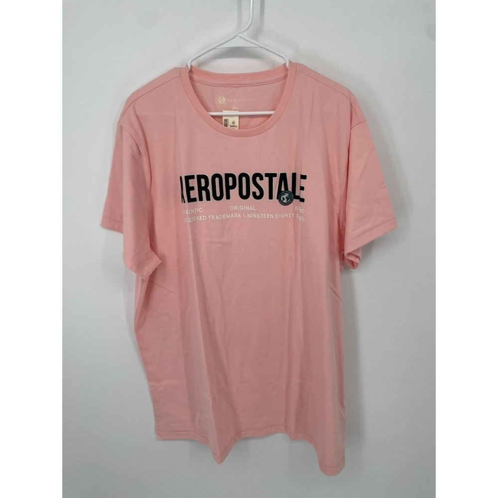 Aeropostale Authentic Logo T-Shirt Men 3XL Pink Flocked Graphic Short Sleeve NWT